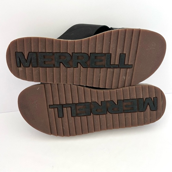 Merrill Juno Slide Sandal Shoe Leather Crisscross Embroidered Black White Size 8 - Picture 2 of 12